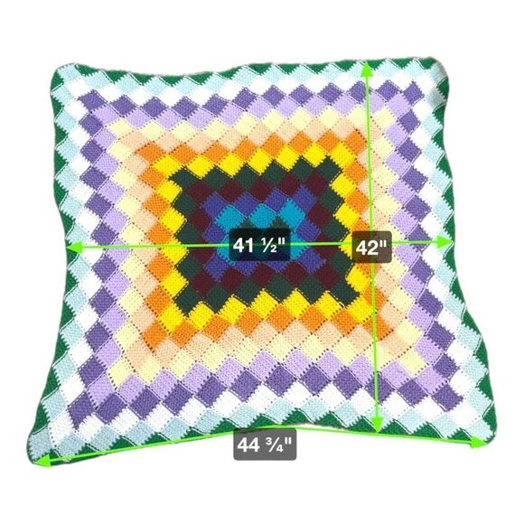 Diamond Rainbow Throw Blanket Afghan Handmade Colorful Granny Square Crochet - Picture 5 of 5